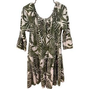 La piccola Creativa Italy‎ Linen Viscose Green Palm Tiered Dress S NWT